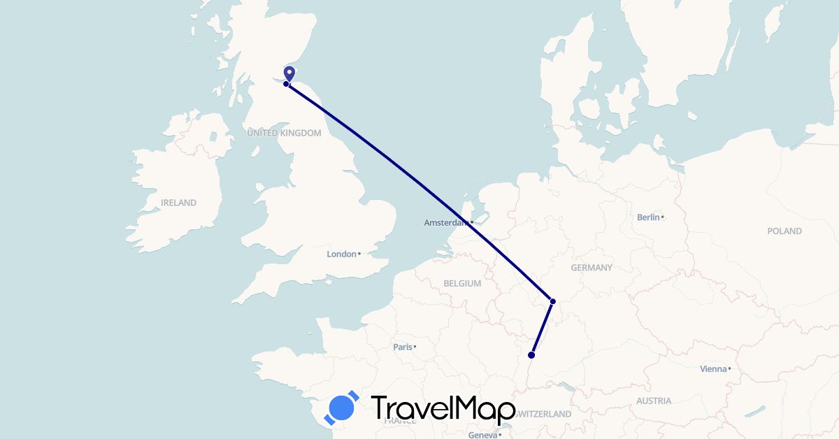 TravelMap itinerary: driving in Germany, France, United Kingdom (Europe)